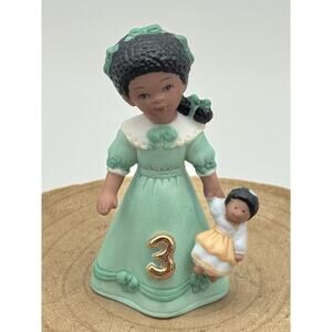 Enesco African American Growing Up Birthday Girls Age 3 WITH Box 1996 Green